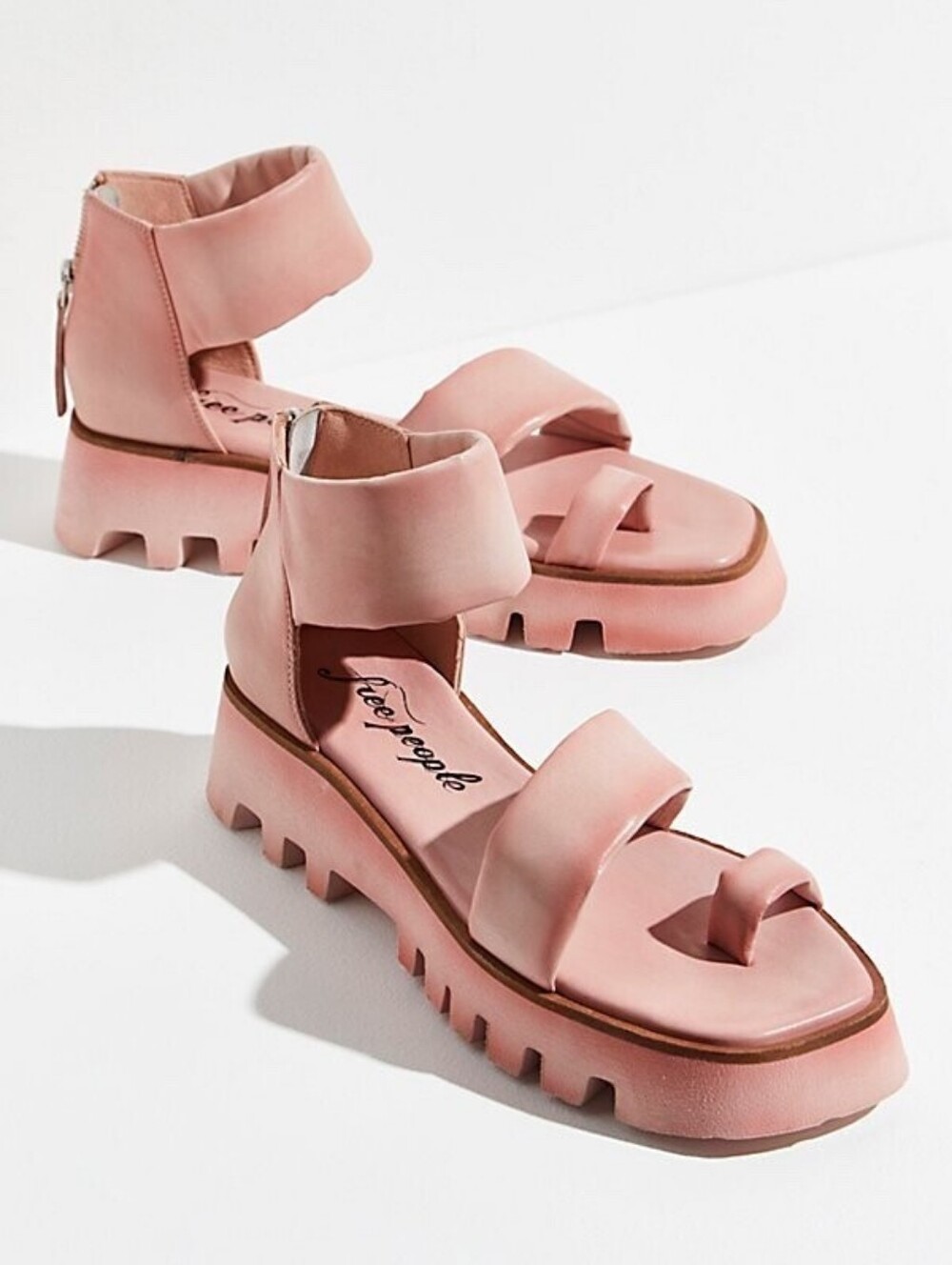 Free People Pink Chunky Lug Ankle-Strap Sandals